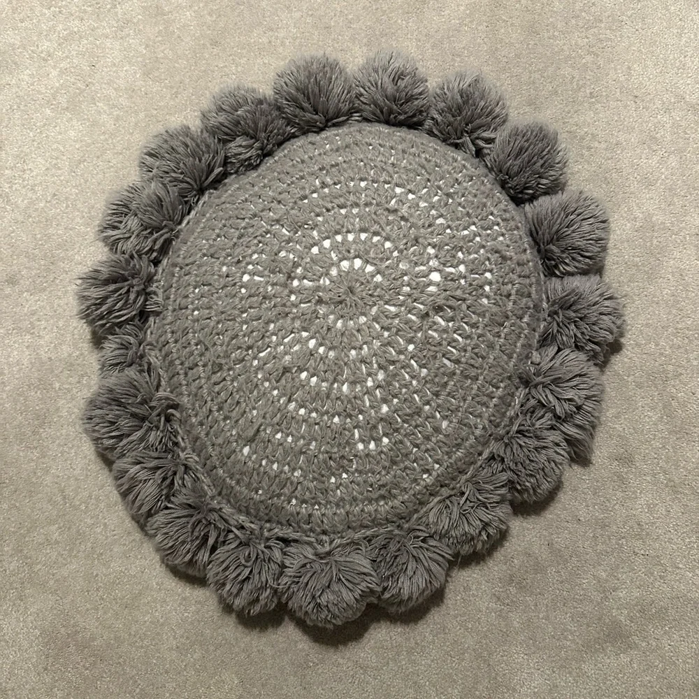 Gray Boho Circle Crochet Pillow